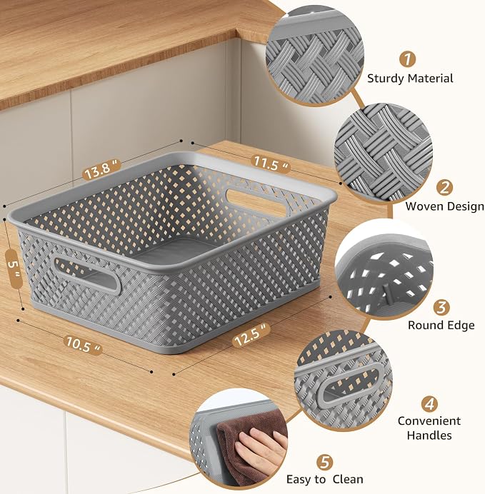 MaxGear 3 Pack Plastic Storage Baskets, Suitable - Image 2