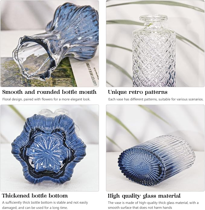 Set of 4 Glass Bud Vase Set, Small Vintage Clear Flower Vase Centerpieces - Image 4