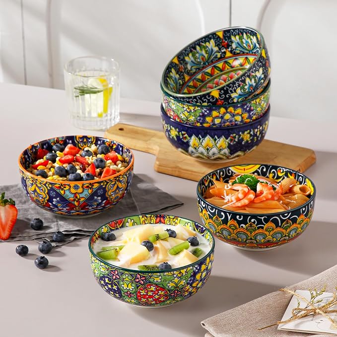 vancasso SIMI 28 oz Cereal Bowls Set of 6, Bohemian Ceramic Soup Bowls | - Image 5