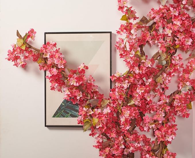 Artificial Flower Garland 2pcs 5.6ft Hydrangea Vine Decor, Dark Pink Flower | - Image 8