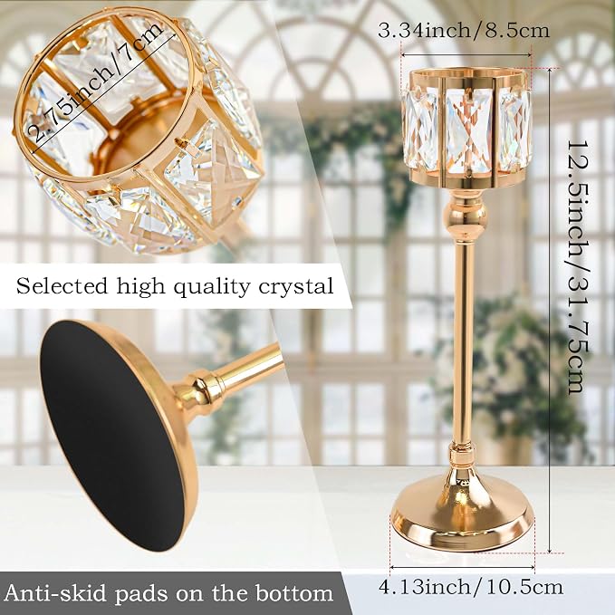2 Piece Crystal Bowl Tealight Candelabra Votive Candle Stands, Wedding - Image 4