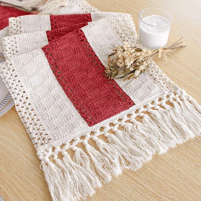 Boho Table Runner for Home Decor 12x72 Red Fall Coffee Table Decor | 72 Inches by FEXIA