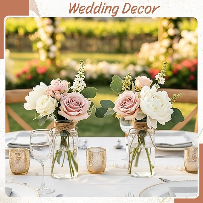 12 Pack Mason Jar Vases for Centerpieces, Wide Mouth Mason Jars - Image 6