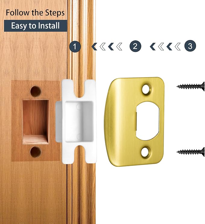 Door Strike Plate for Interior Doors, Satin Brass, 1 Pack | 2-1/4"x1-3/4" - Image 3