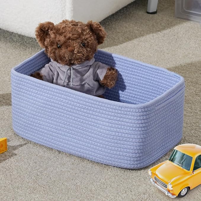 3 Pack Storage Baskets for Organizing, 13.7×9.5×6.3", Sky Blue | Woven Baskets - Image 5
