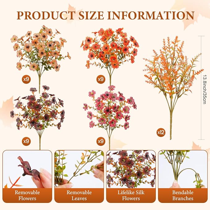 SHareconn 48Pcs Artificial Fall Flowers UV Resistant Fake Mums - Image 2