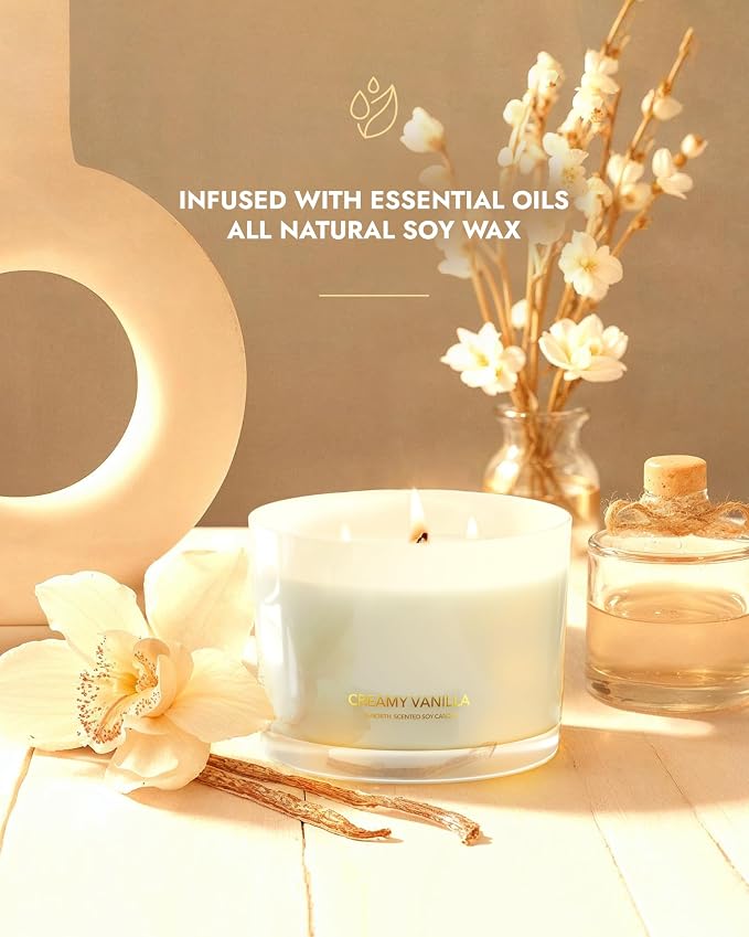 Creamy Vanilla Scented Candles | Large 3 Wick Jar Candle | Up to 40 Hours - Image 2