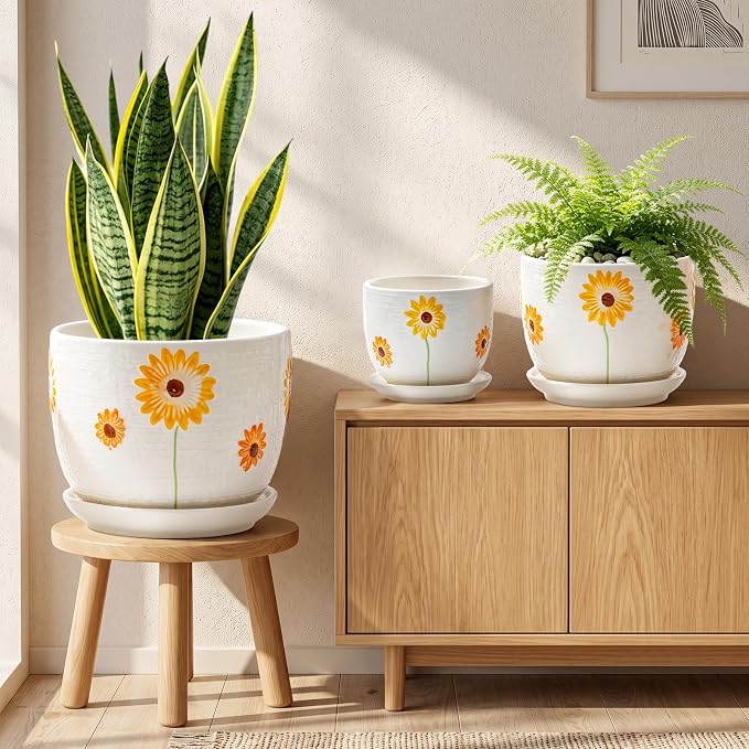 Ceramic Plant Pots, Sunflower Planters - Image 8