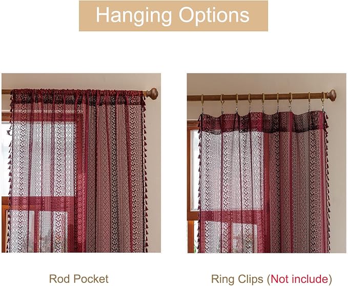 Sutuo Home Burgundy Boho Sheer Curtains 84 inches Long 2 Panels - Image 6