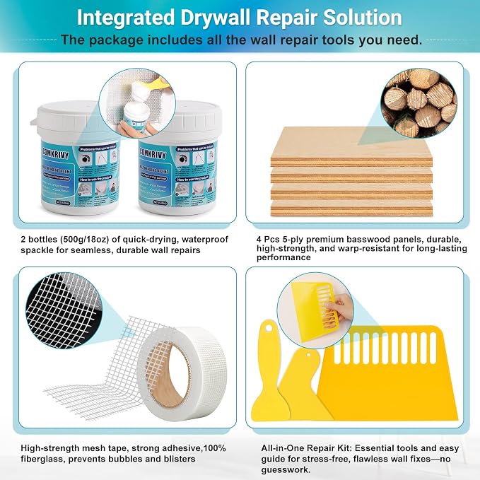 37 Pcs Drywall Repair Kit with 12"x12" Dry Wall Panel, Dry wall Patch Kit - Image 4