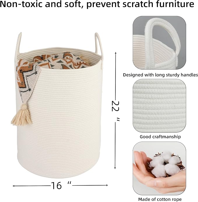 XUANGUO White Cotton Rope Laundry Basket Hamper - Image 2