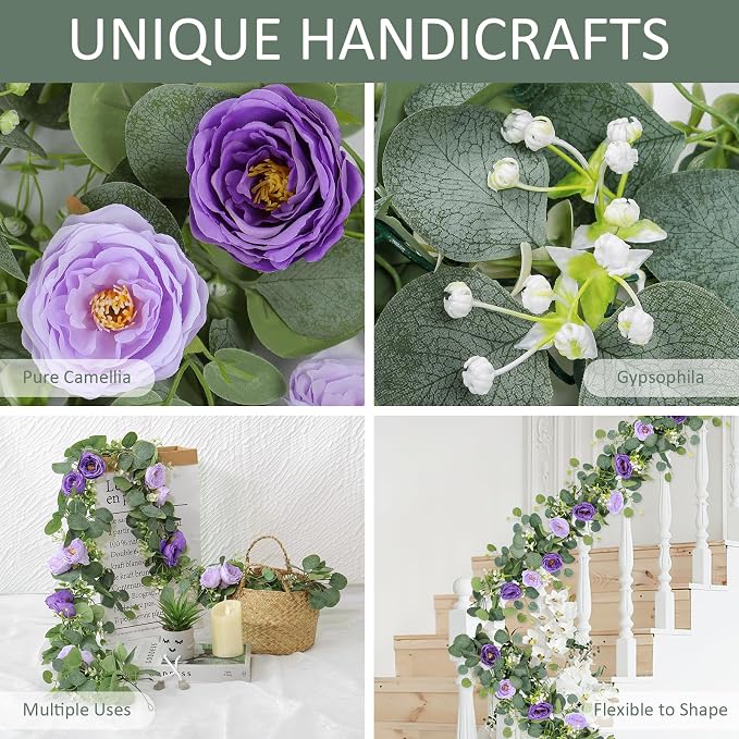 TOCHGREEN 2 Pack Artificial Eucalyptus Flower Garland - Image 6