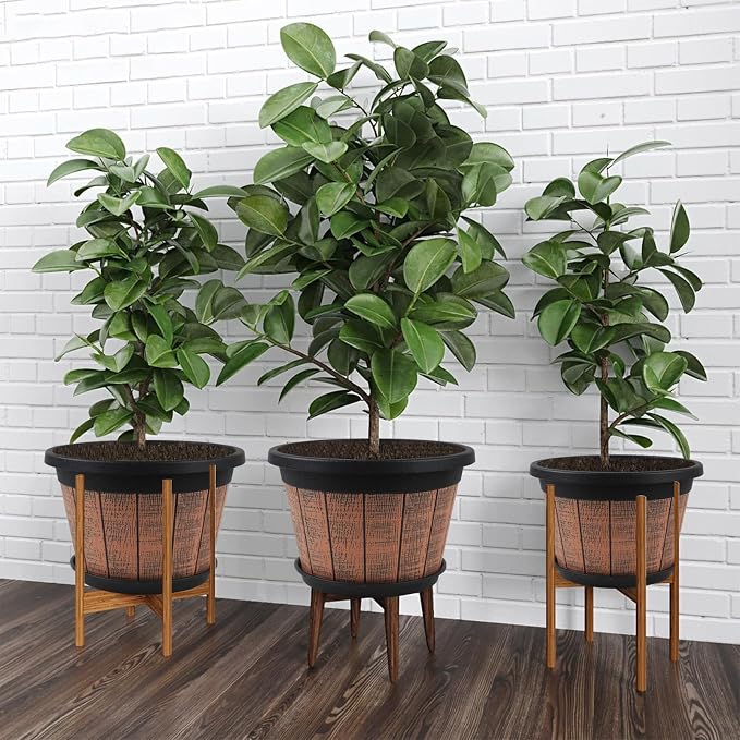 4 Pack 14 inch Plant Pots, Whiskey Barrel Planters - Image 6
