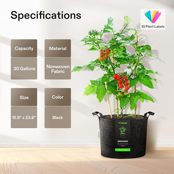VIVOSUN 5-Pack 30 Gallon Plant Grow Bags Fabric Pots - Image 3