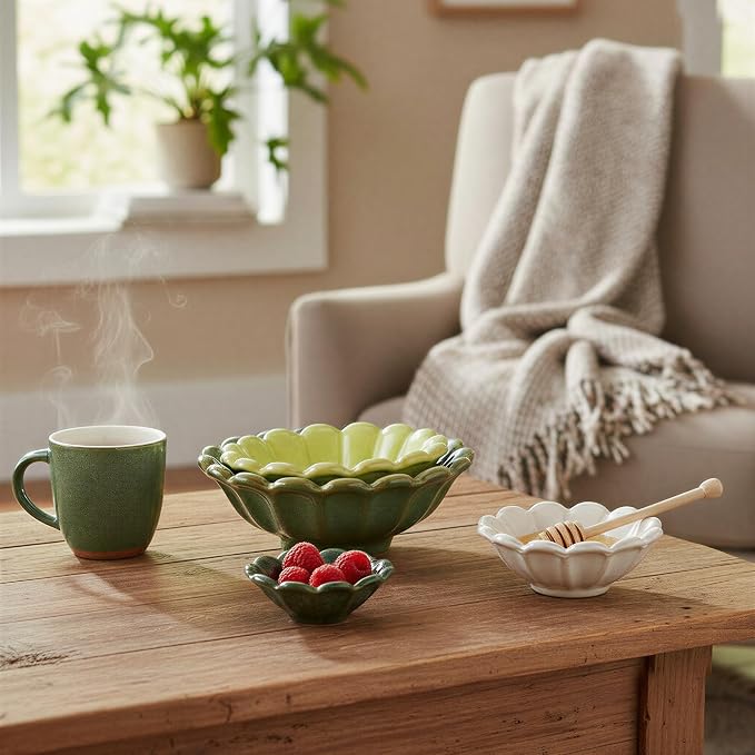 Creative Co-Op 4-Piece Stoneware Reactive Glaze Flower Shaped Bowl Set - Image 8