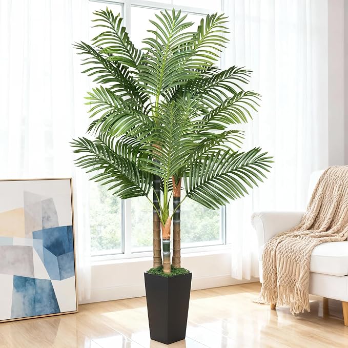 6ft Artificial Palm Tree Indoor Plant，Triple Faux Tropical Areca Floor Plant in by EOOIOGARDEN