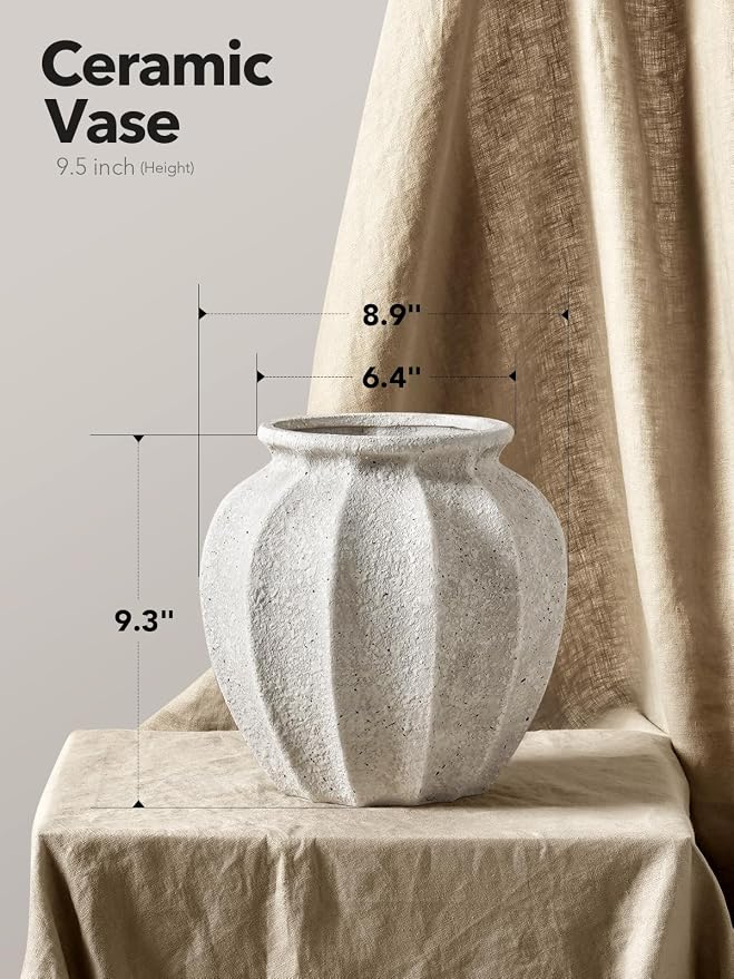 LE TAUCI 9.3" Ceramic Vase, Artisan Large White Ceramic Vase - Image 2