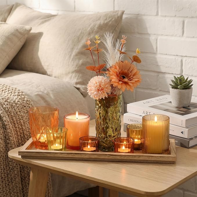 Votive Candle Holders Set with Wooden Tray - Image 4