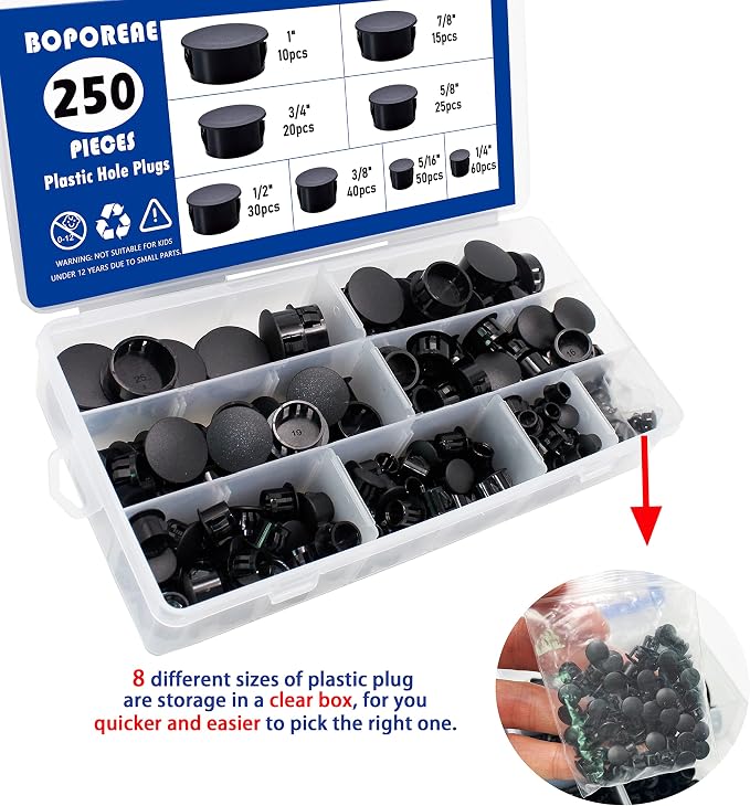 250 PCS 8 Sizes Nylon Plastic Hole Plugs, 1 Inch Round Hole, Flush Type Panel - Image 5
