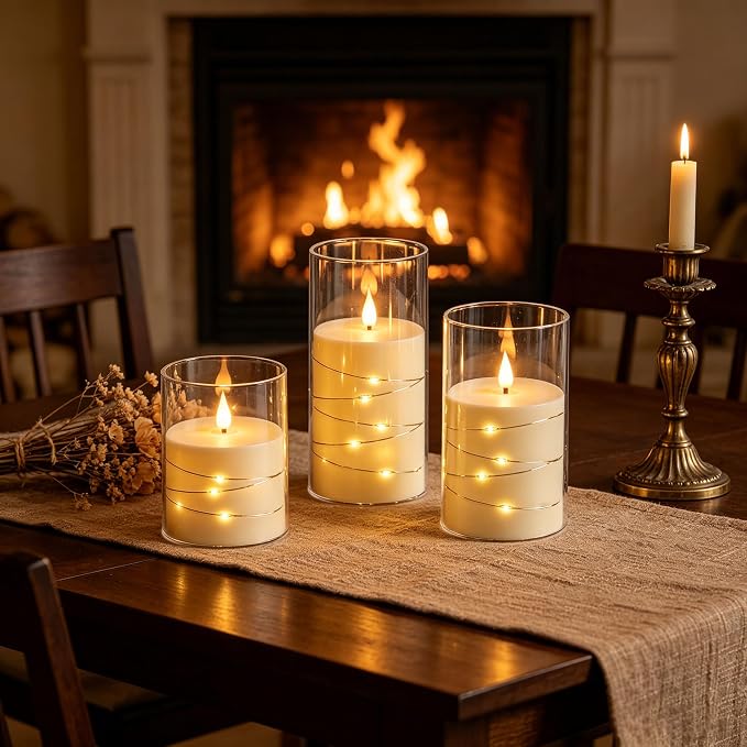 Da by 3 Pack Ivory Transparent Acrylic Flameless Taper Candles, Flickering - Image 3
