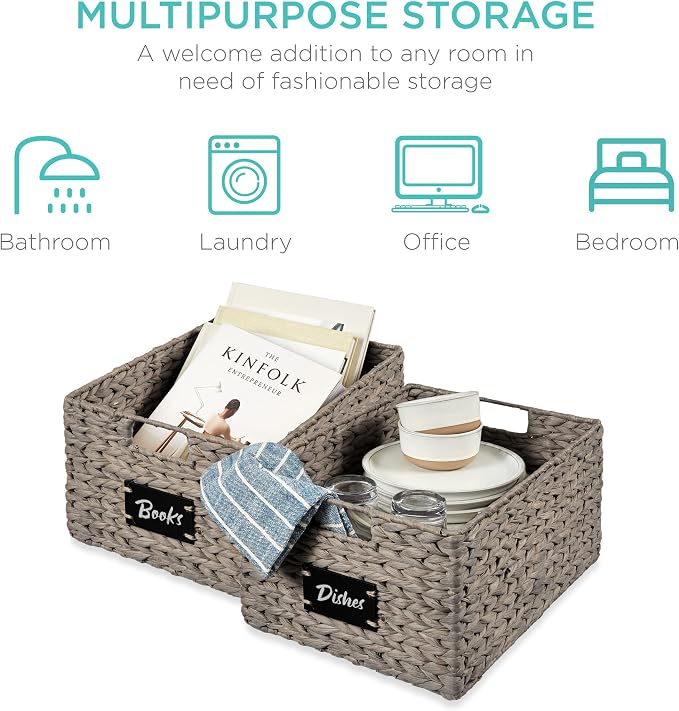 Best Choice Products Pantry Baskets Set of 2 16x12in Water Hyacinth Storage - Image 6