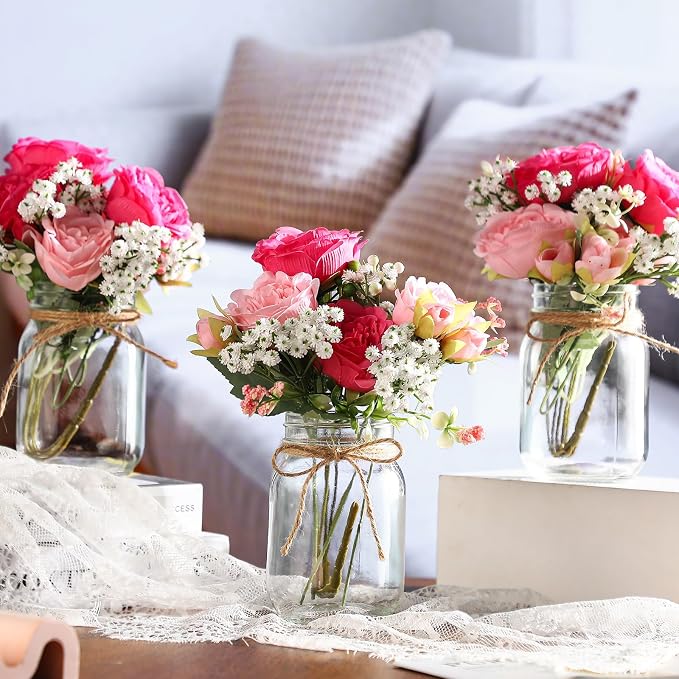 6 Sets Mason Jar Flowers Centerpiece Table Decorations, Artificial Peony Baby's - Image 4