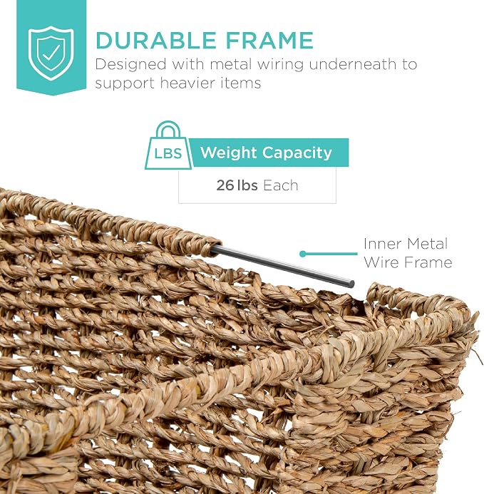 Best Choice Products Rustic Set Of 4 Multipurpose Stackable Seagrass Storage - Image 5