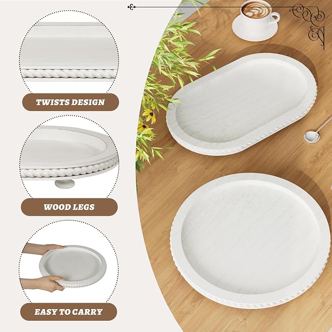 White Oval and Round Decorative Tray Set of 2 - Image 5