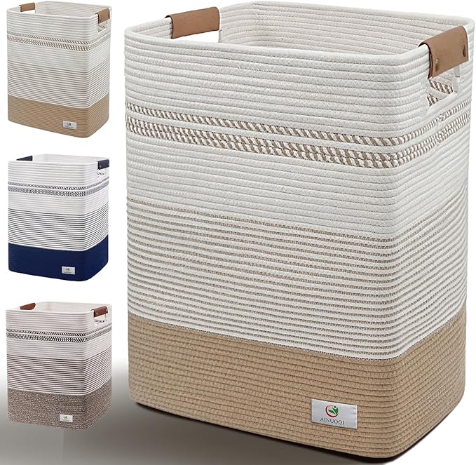 Large Laundry Hamper Basket, 85L Cotton Rope Woven Storage Bin by AINUOQI