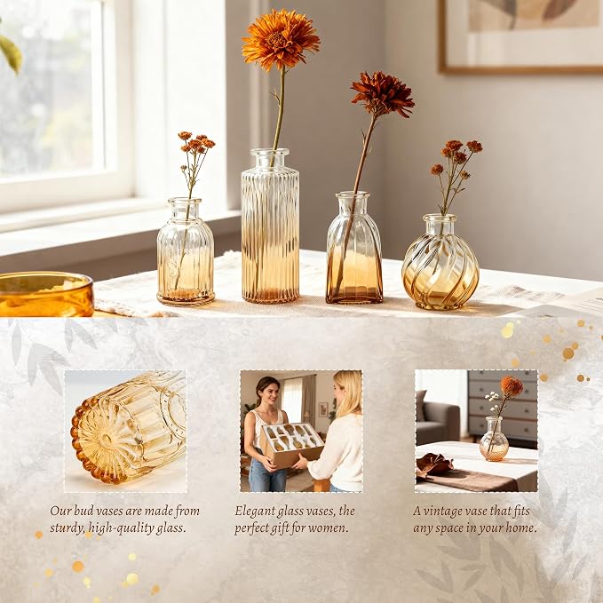 Der Rose 20pcs Glass Bud Vases, Amber Vases - Image 5