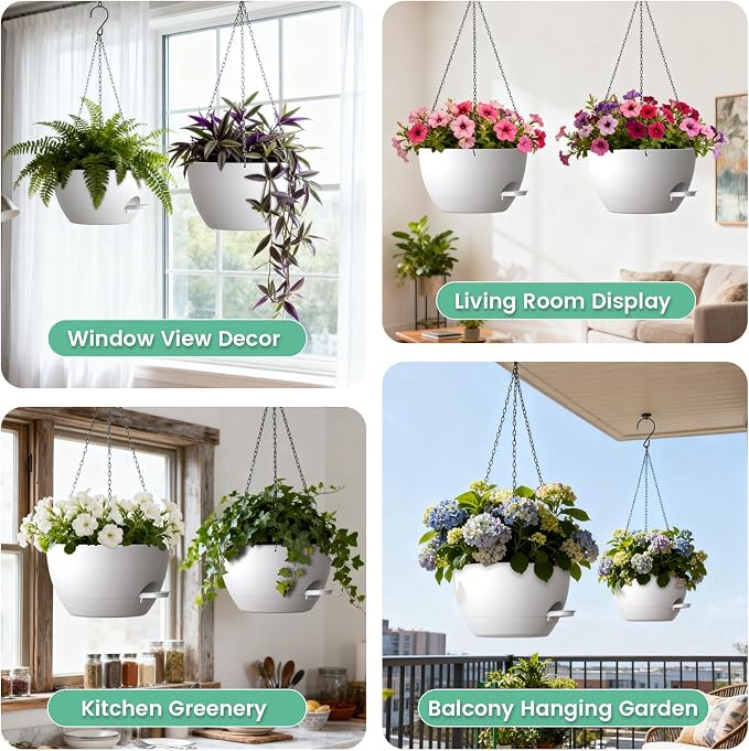 UOUZ 13 Inch 2 Pack Large Self Watering Hanging Planters - Image 6