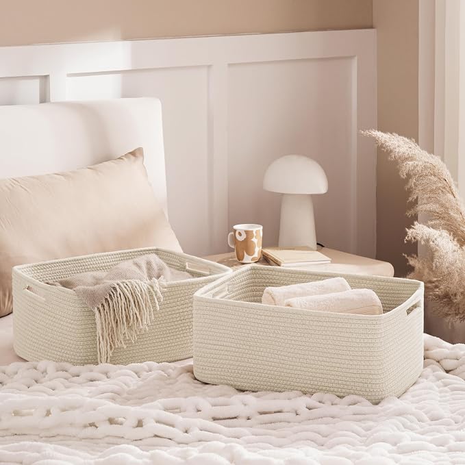 2 Pack Storage Baskets for Organizing, Large Woven Storage Basket, Cotton Rope - Image 5