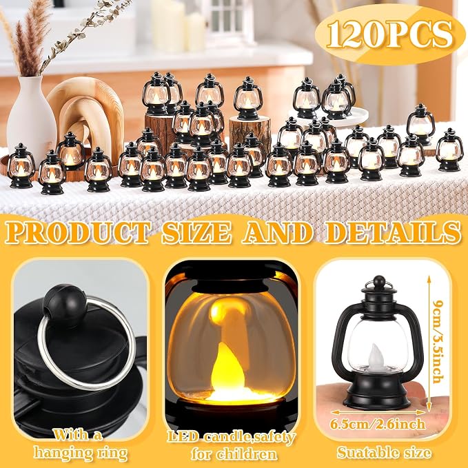 Ferraycle 120 Pcs Mini Lanterns 4 Inch Black Lamp Table Decor | Western Cowboy - Image 2