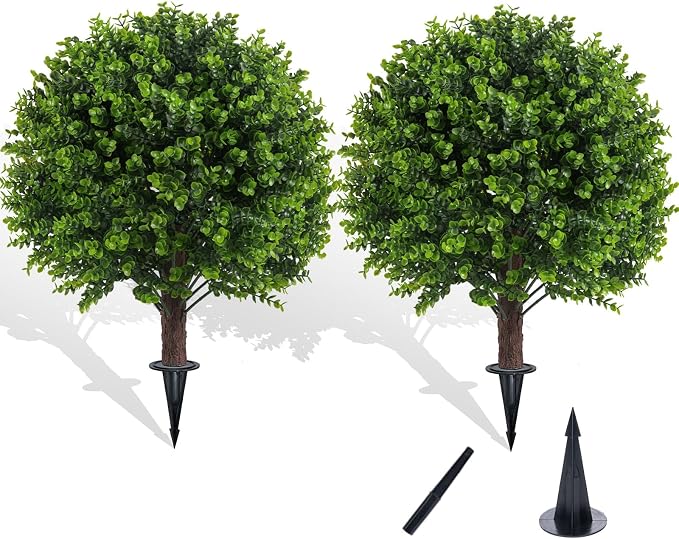 Chillchard 2 Pack UV Resistant Artificial Eucalyptus Boxwood Plants Outdoor | by Chillchard