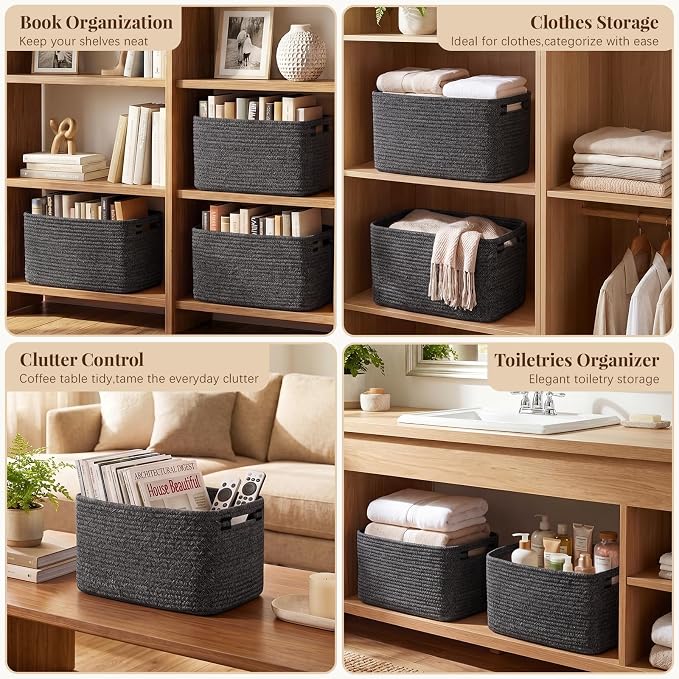 OIASKET 4Packs Natural Cotton Rope Storage Baskets - Image 5
