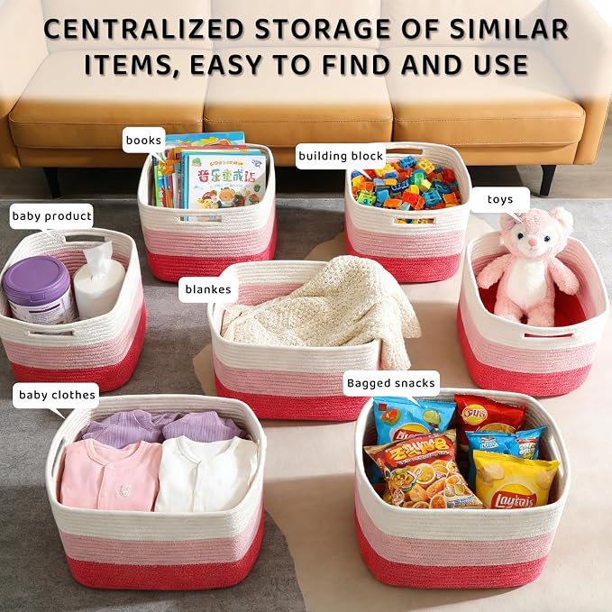 4 Pack Storage Baskets for Organizing, and Clothes, Cotton Rope Basket for - Image 6