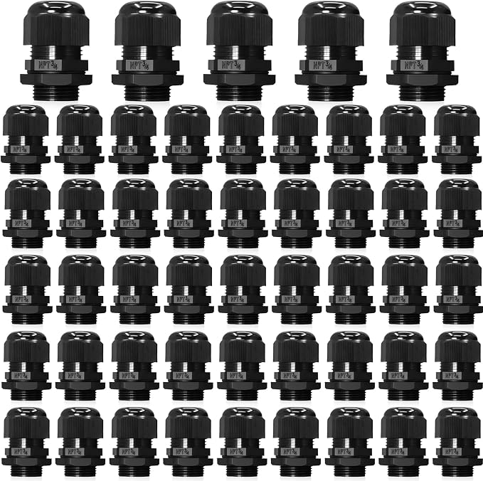 50 Pcs 3/4" NPT Black Adjustable Cable Glands by Wocloer