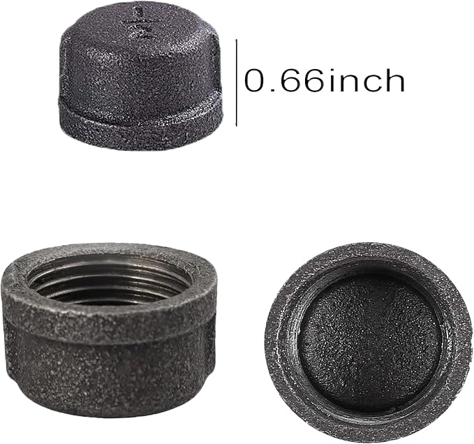 6 Pack 1/2 Inch Malleable Cast Iron Pipe Cap Industrial Pipe - Image 4