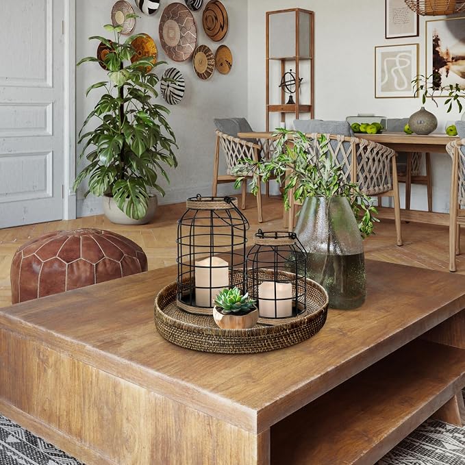 Rustic Farmhouse Decorative Lantern Set of 2, Boho Lanterns - Image 7
