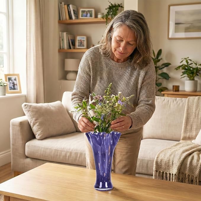 9.0" H Purple Glass Vases for Flower, Unique Hand Blown Glass Vase | Wide Mouth - Image 6