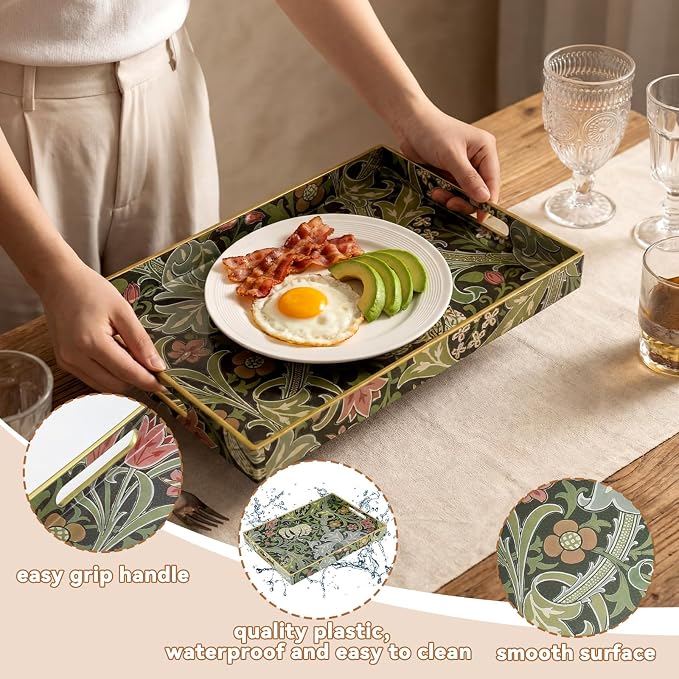 2 Pcs Serving Trays with Handle, Coffee Table Ottoman Tray, Plastic Large Small - Image 3