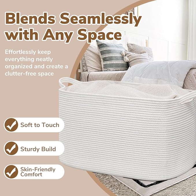 Goodpick 105L Extra Large Woven Rope Blanket Basket, Living Room, Bedroom & - Image 5