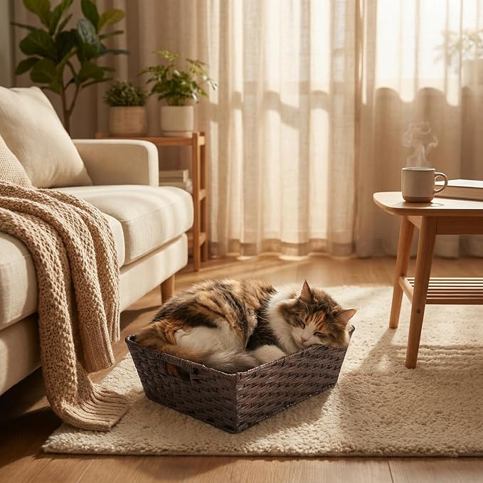 Large 2-Pack Plastic Wicker Storage Baskets, Living Room, Shelf Organization - Image 7
