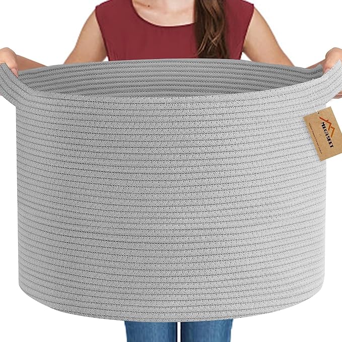 Extra Large Grey Storage Basket, Kids Toy Baskets Bins, Decorative Pillow Towel by MEGASKET