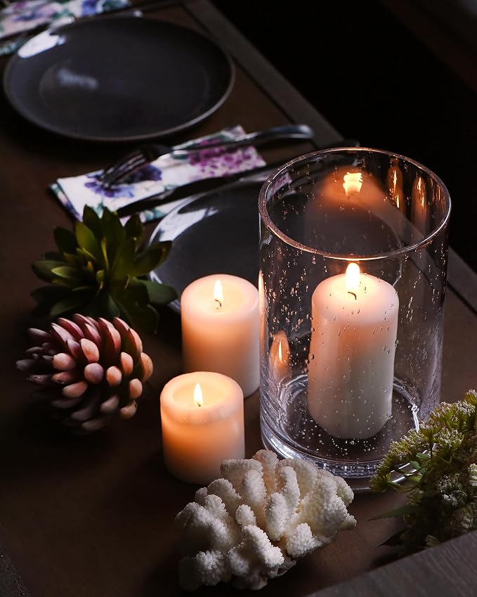 Hurricane Candle Holder Glass Cylinder Vase Clear Seeded 8" H | Pillar Candle - Image 3