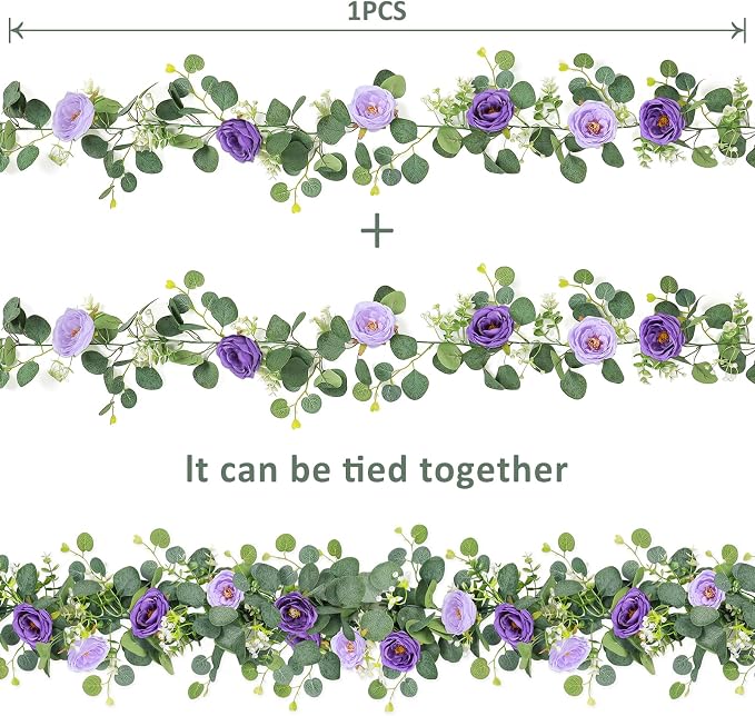 TOCHGREEN 2 Pack Artificial Eucalyptus Flower Garland - Image 5