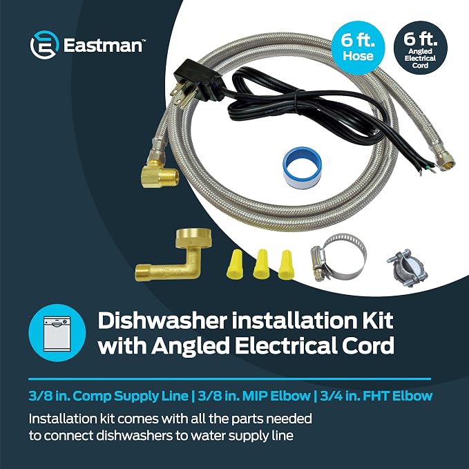 Eastman 6 Ft. Dishwasher Installation Kit, Braided Stainless Steel Supply Line - Image 2
