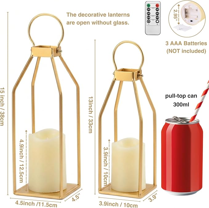 Perfnique Modern Farmhouse Lantern Decor, 2 LED 6hr Timer Flameless Candles ＆ - Image 3
