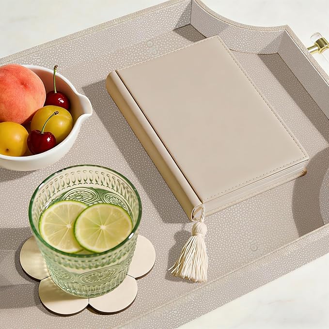 22.6'' × 13'' Coffee Table Tray Shagreen Scalloped Decorative Ottoman Tray | - Image 3