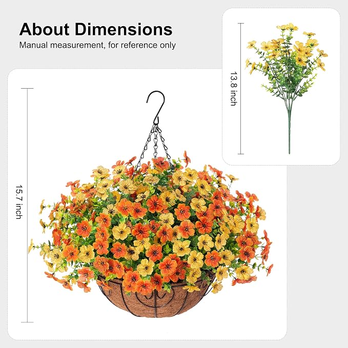 Artificial Fake Hanging Mums Plants Flowers Basket - Image 2